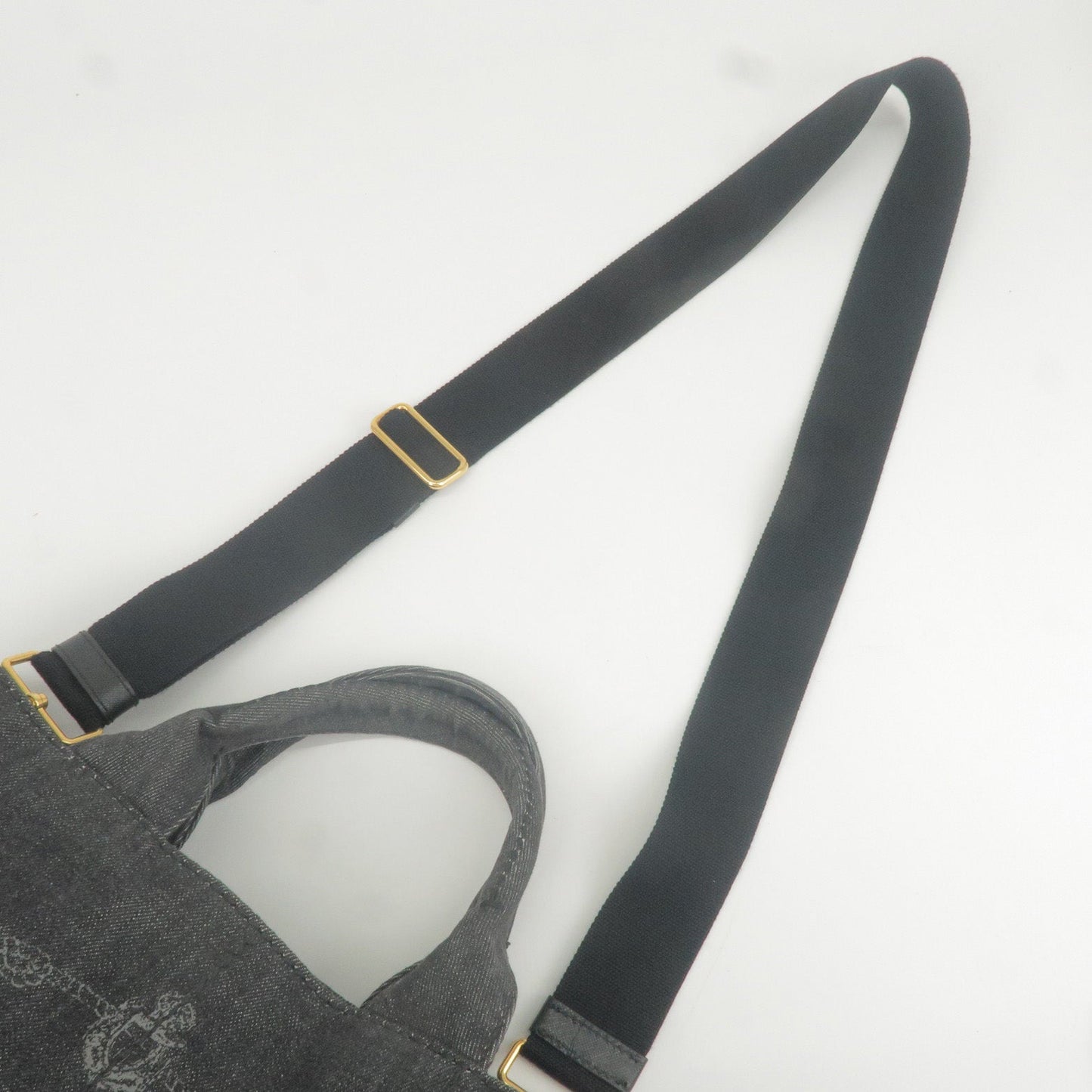 Prada Logo Canapa Denim Tote Bag Hand Bag NERO Black B2642B