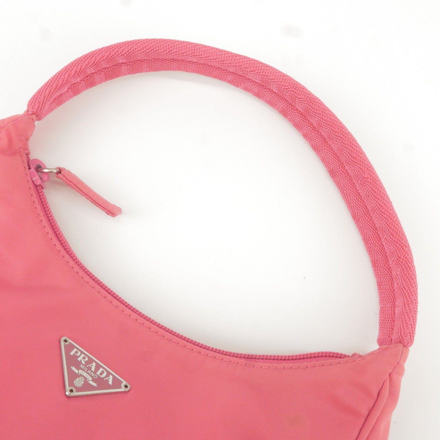 Prada Logo Nylon Canvas Hand Bag Pouch Purse Pink MV519