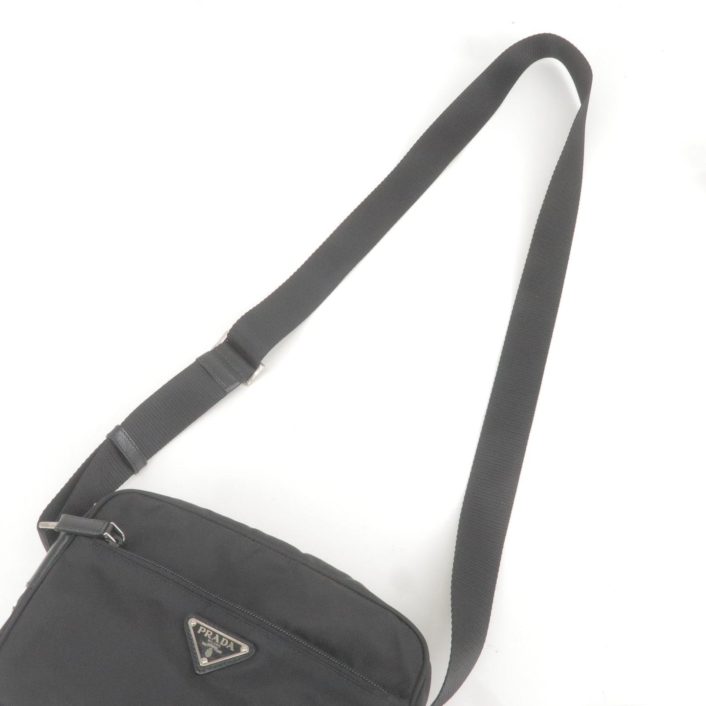 Prada Logo Nylon Leather Shoulder Bag NERO Black BT1067