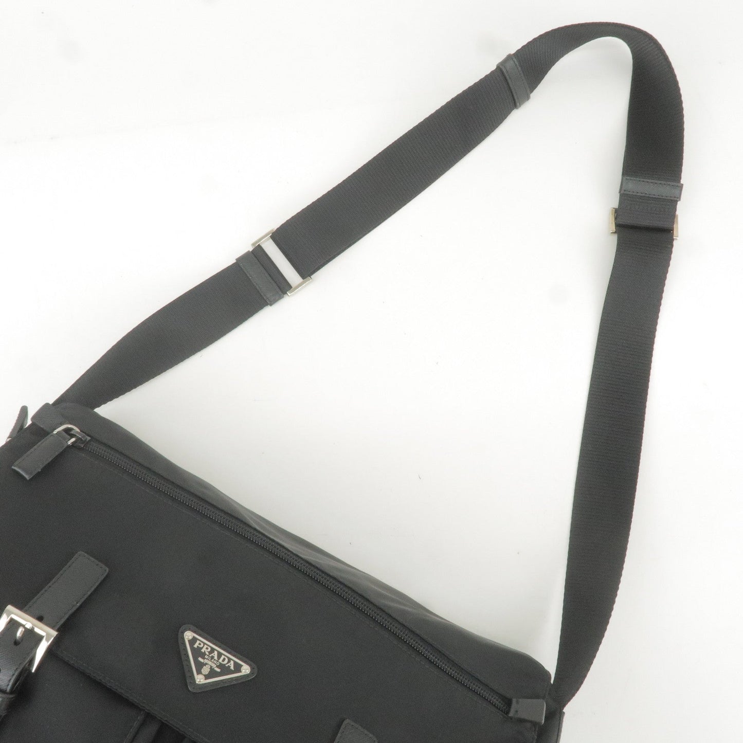 Prada Logo Nylon Leather Shoulder Bag Crossbody Bag Black BT1738