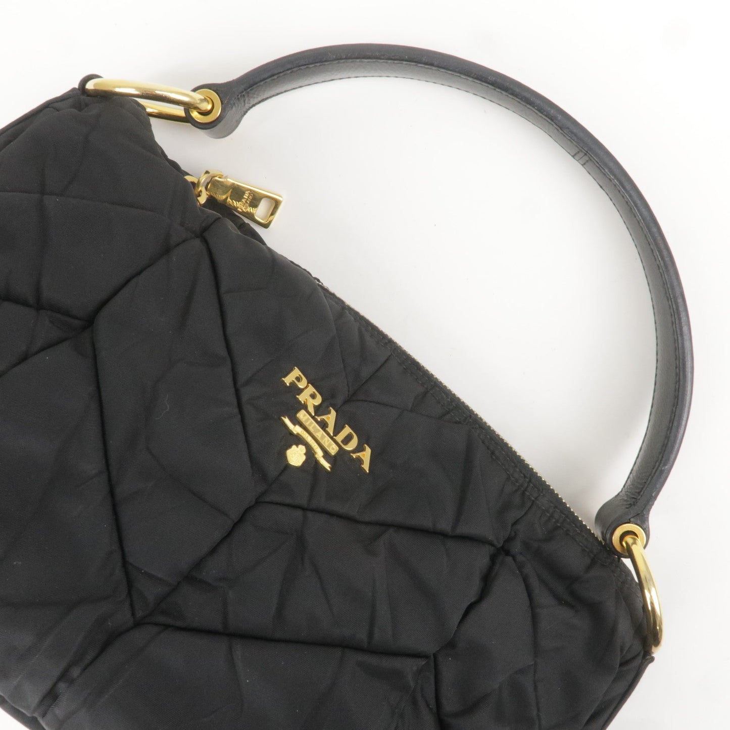 Prada Logo Nylon Enamel Shoulder Bag Hand Bag Black BR3774