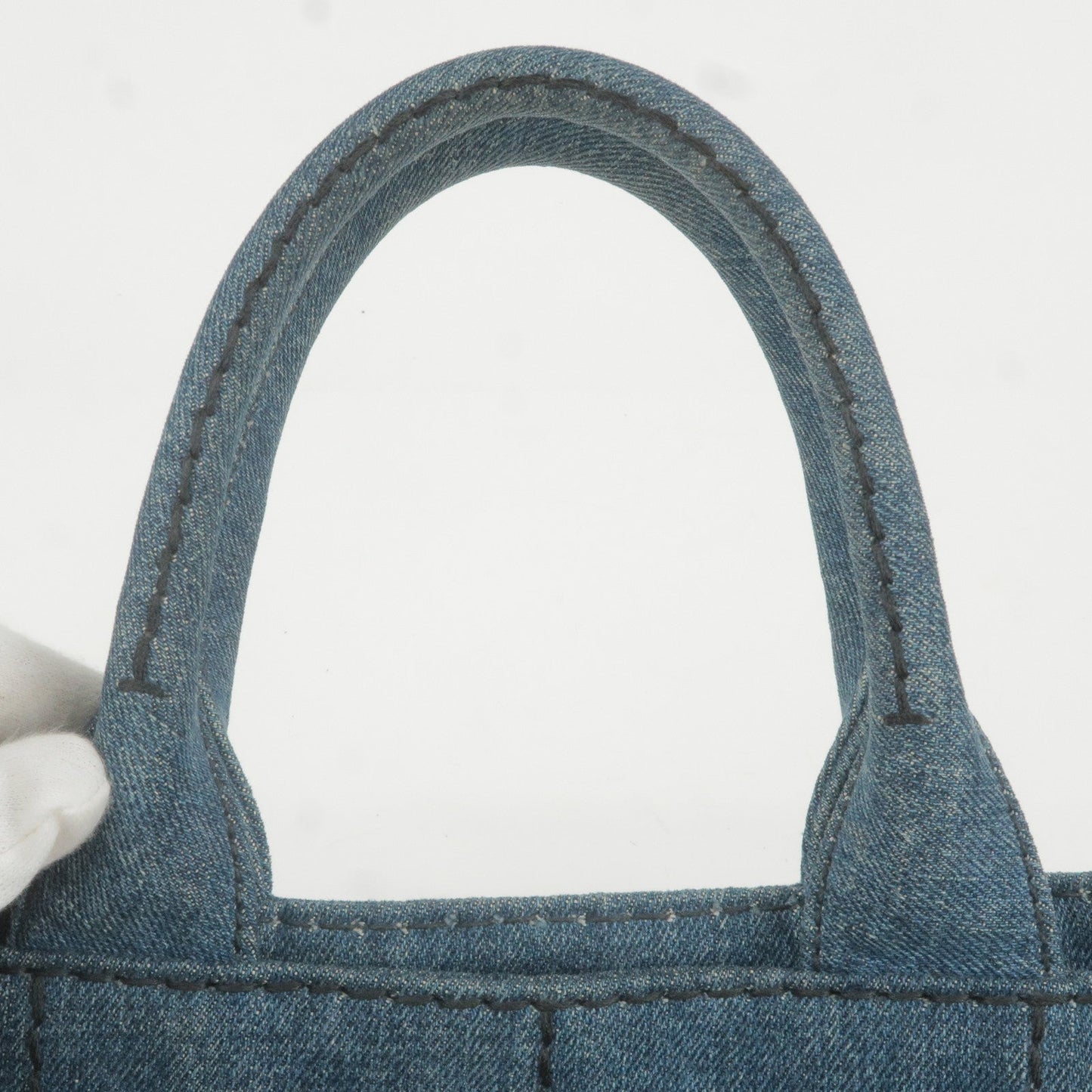 Prada Logo Denim Canapa Mini Hand Bag Tote Bag Blue 1BG439