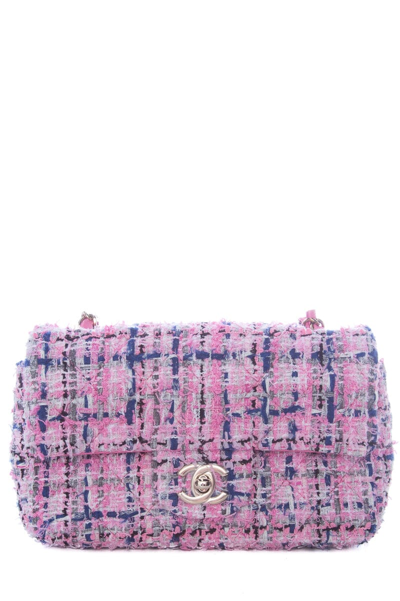 Chanel Pink Tweed Mini  Flap  Handbag