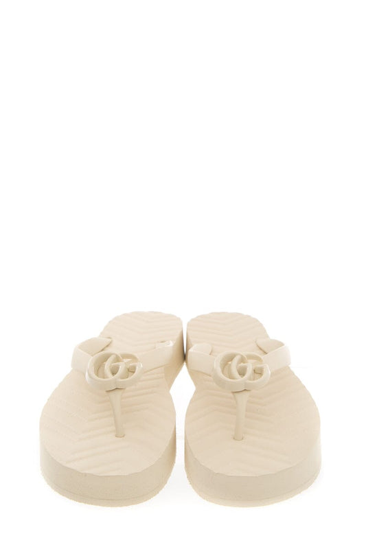 Gucci Ivory Rubber Logo Flip Flop Sandals SZ 39