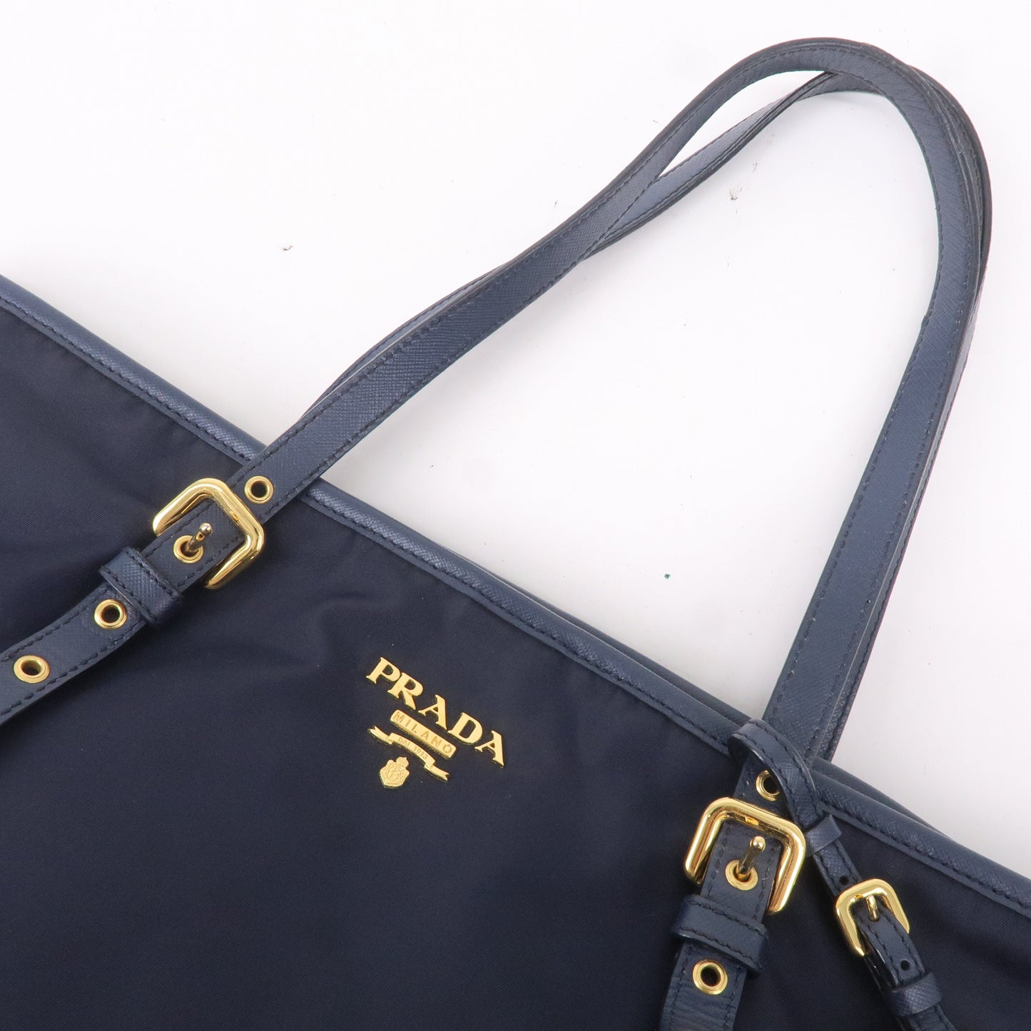 Prada Nylon Leather Tote Bag Shoulder Bag Navy 1BG401