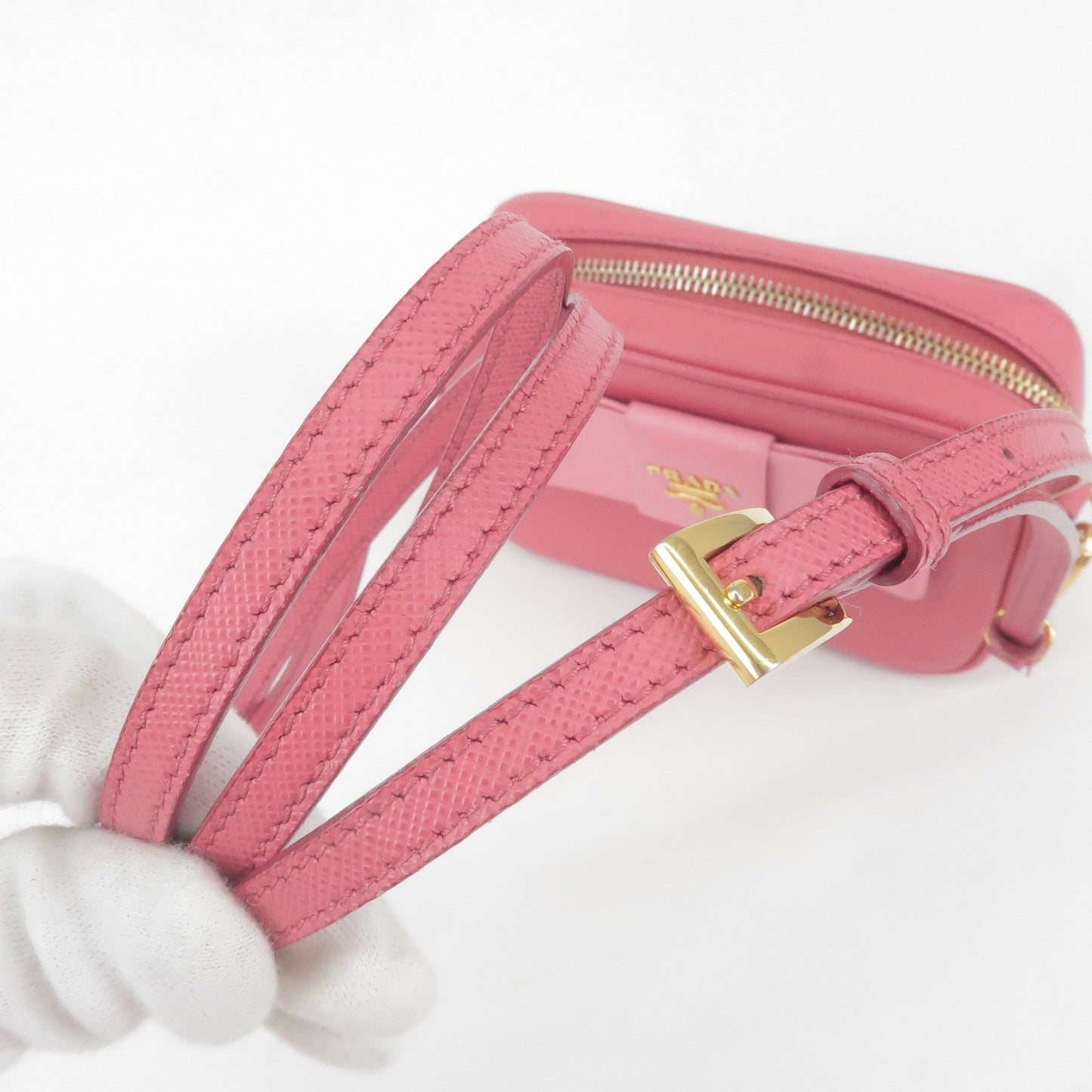 Prada Bow Ribbon Leather Shoulder Bag Purse Pink