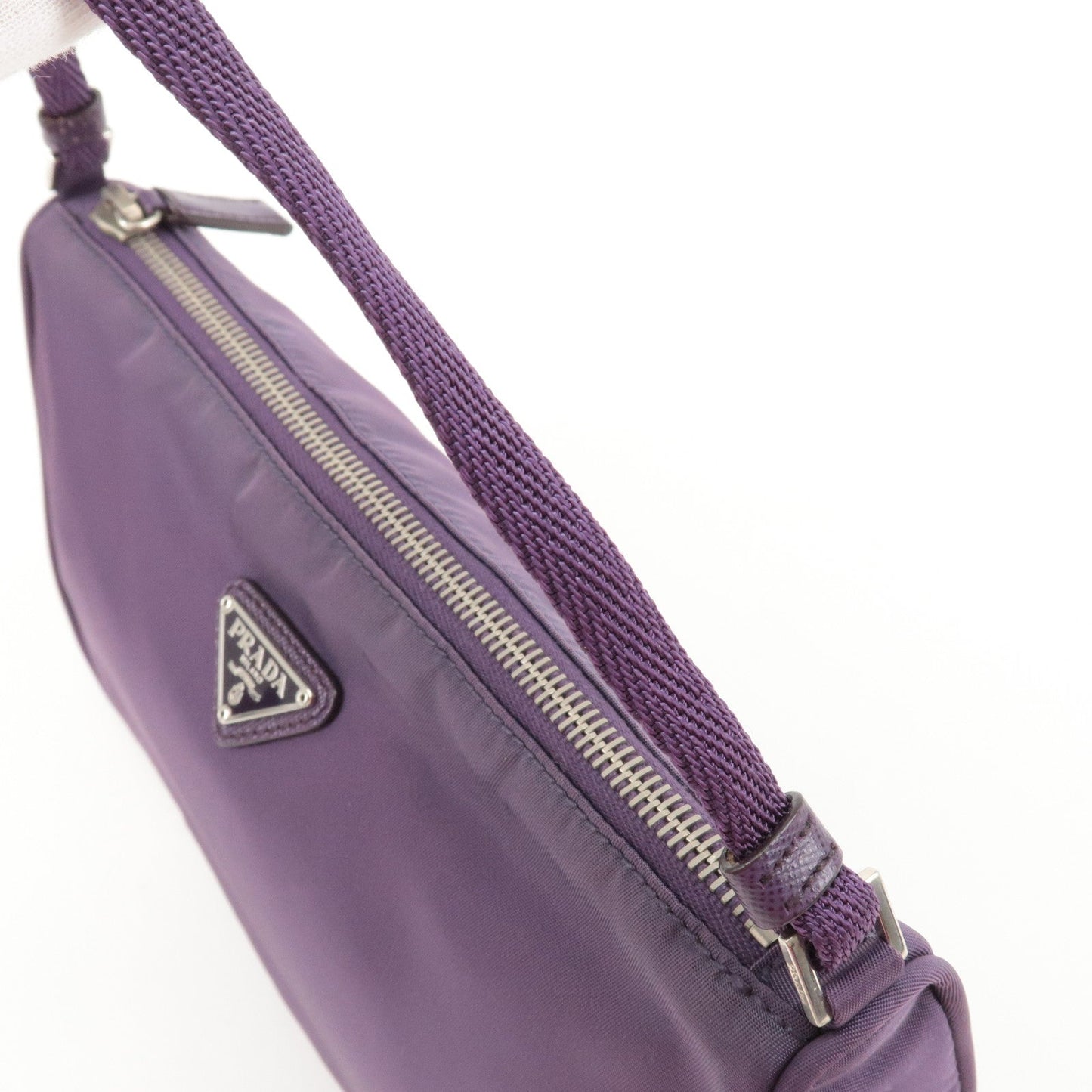 Prada Logo Nylon Hand Bag Purse Cosmetic Pouch Purple MV633