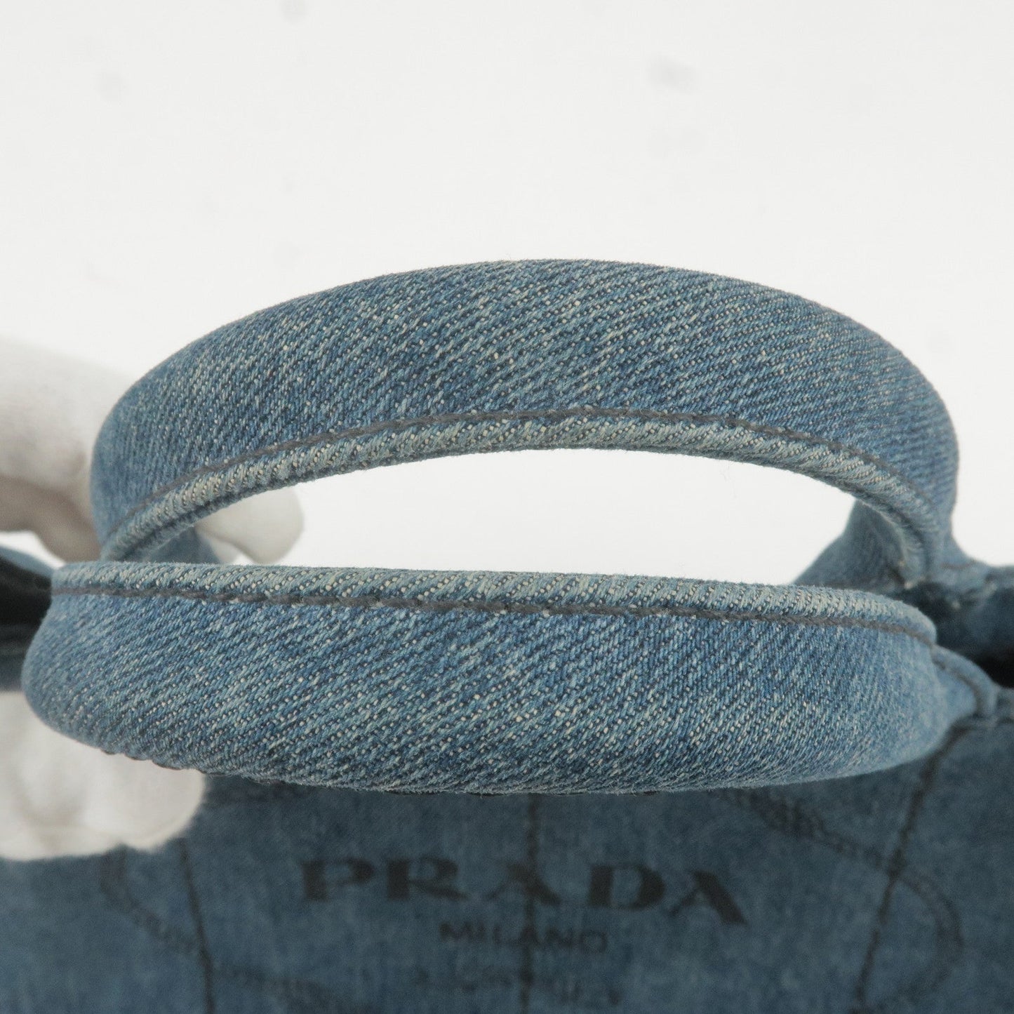 Prada Logo Denim Canapa Mini Hand Bag Tote Bag Blue 1BG439