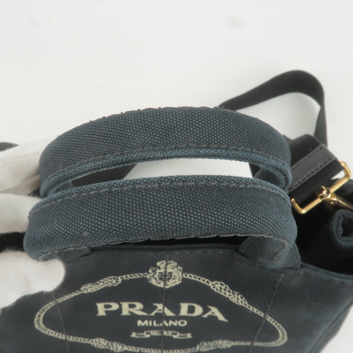 Prada Canapa Mini Canvas 2Way Bag Shoulder Bag Black 1BG439