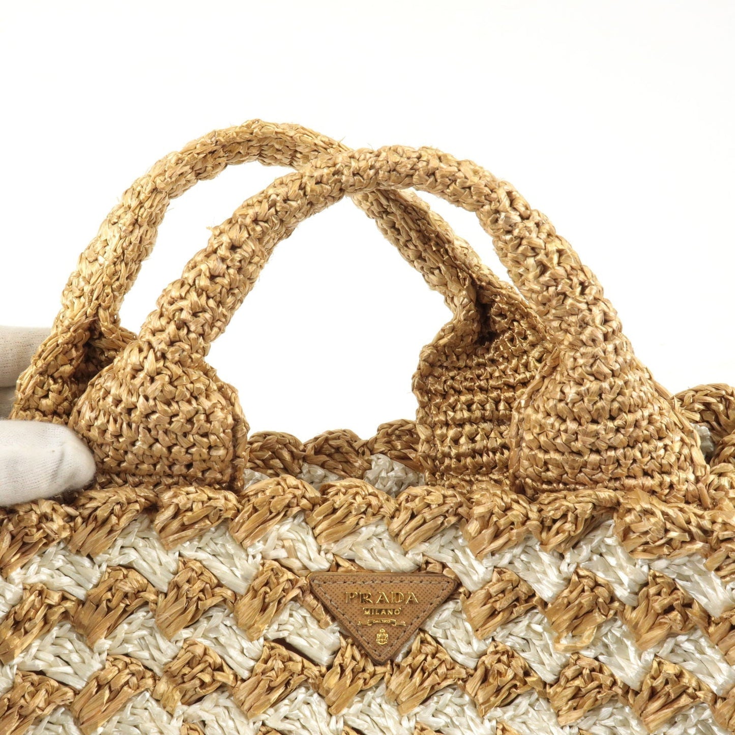 Prada Raffia Crochet Canapa Tote Bag Beige BN2303