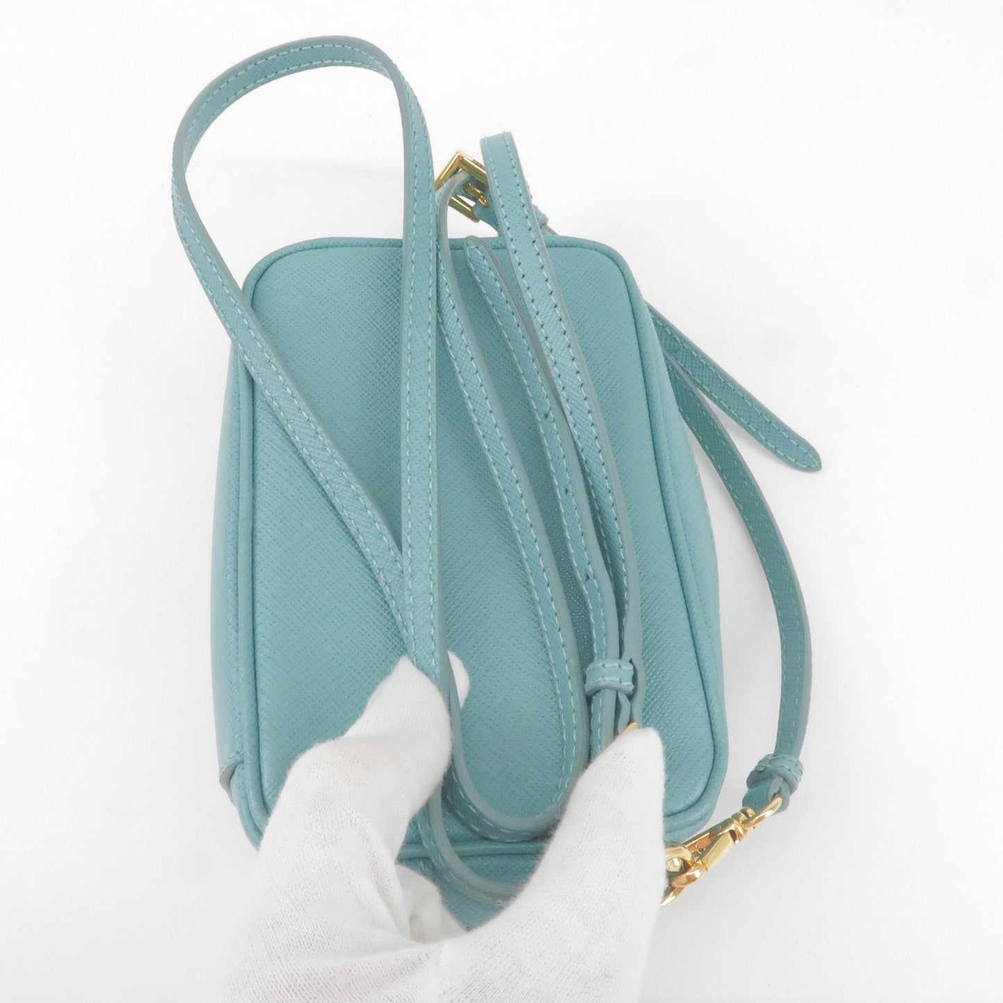 Prada Vitello Daino Leather Shoulder Bag Purse Light Blue 1BC073