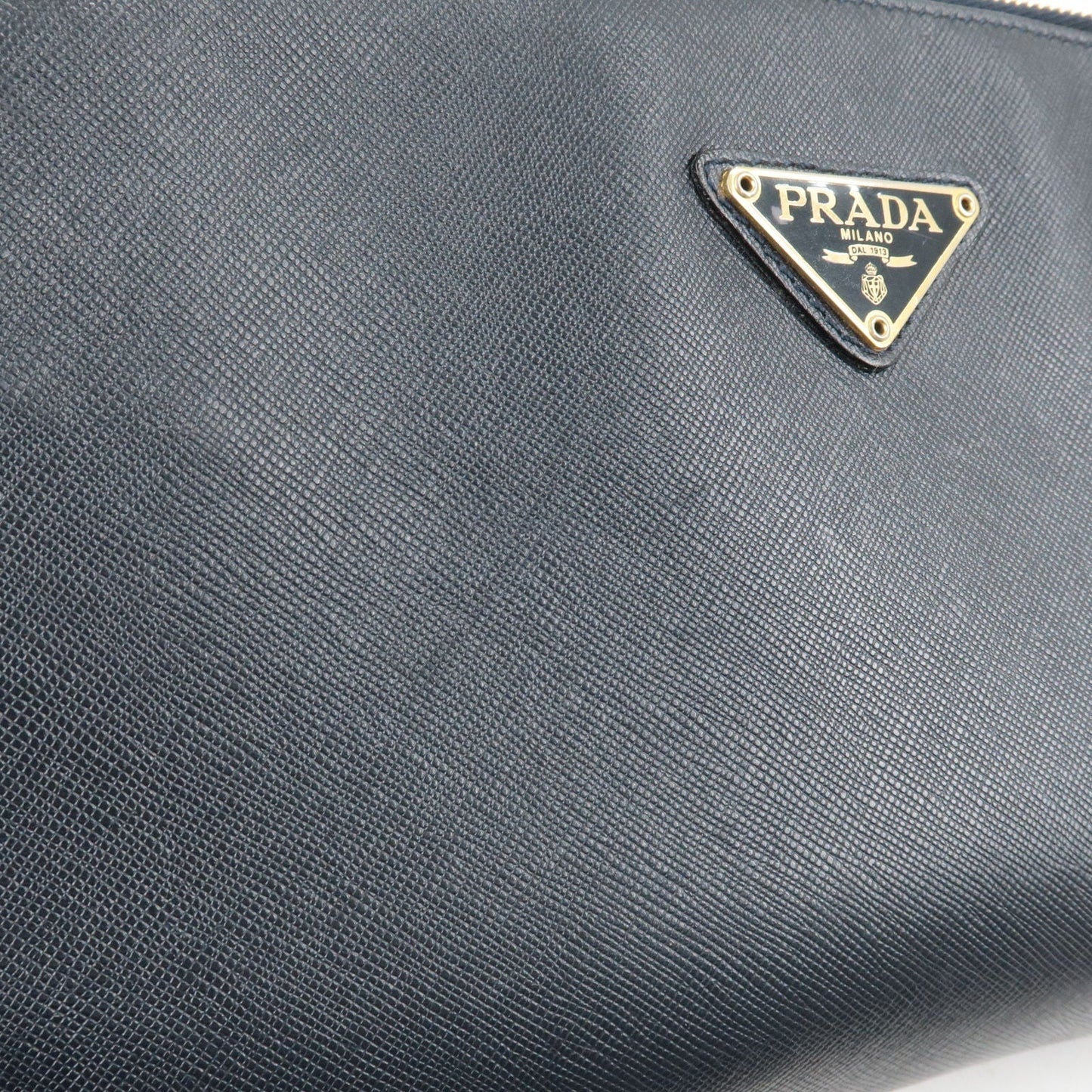 Prada Logo Leather Clutch Bag Pouch Purse Navy