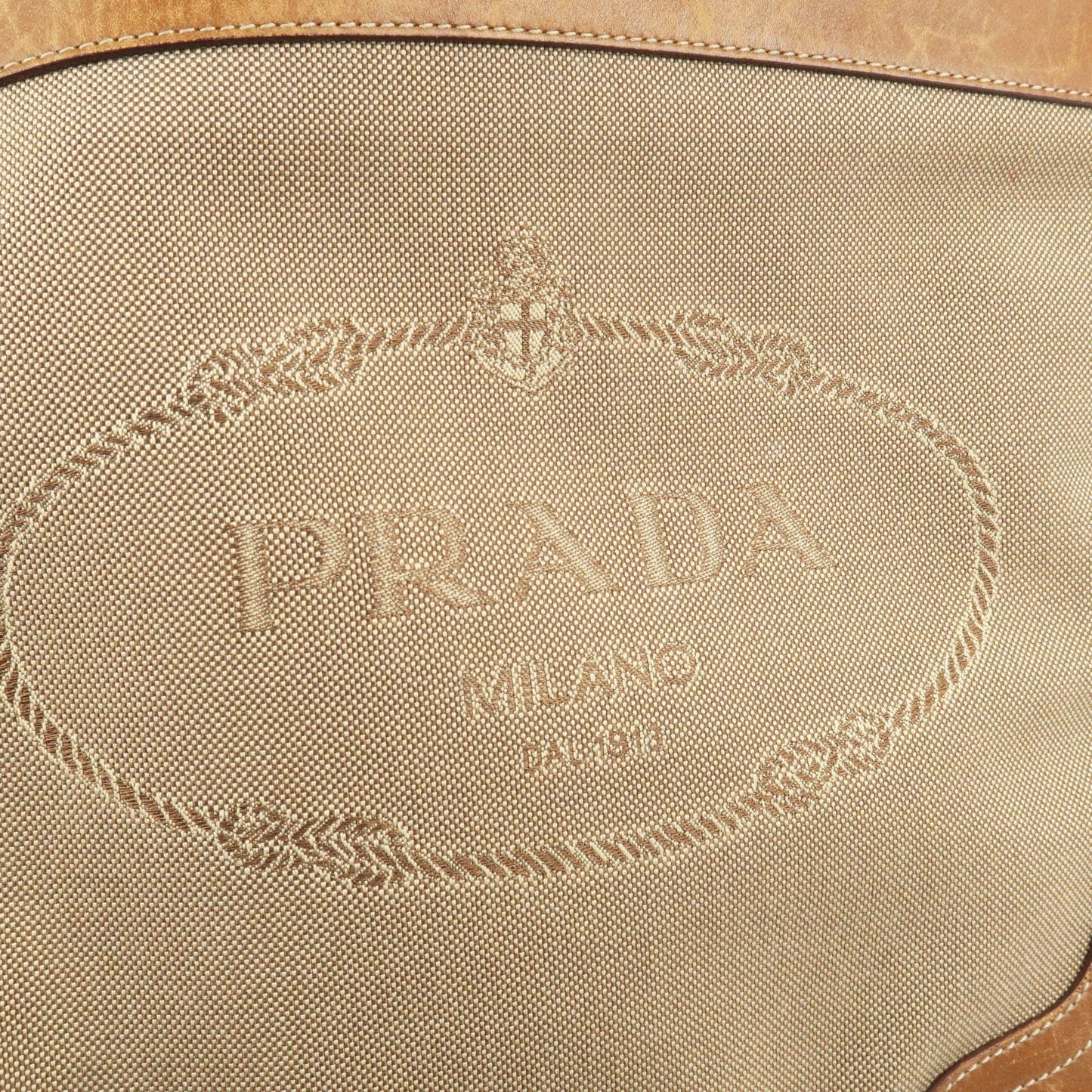 Prada Logo Jacquard Leather Shoulder Bag Beige Brown BT0537