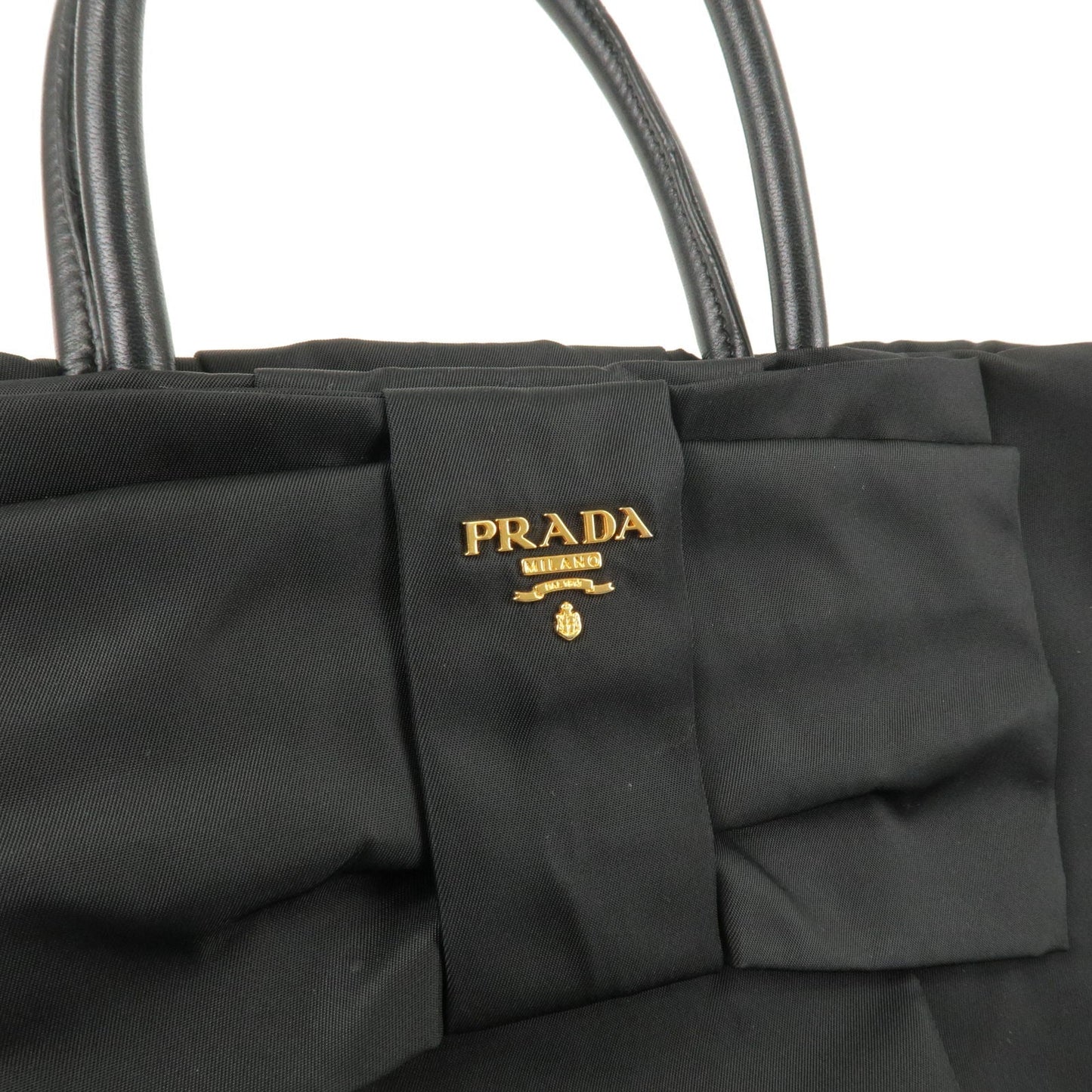 Prada Nylon Leather Ribbon Tote Bag NERO Black