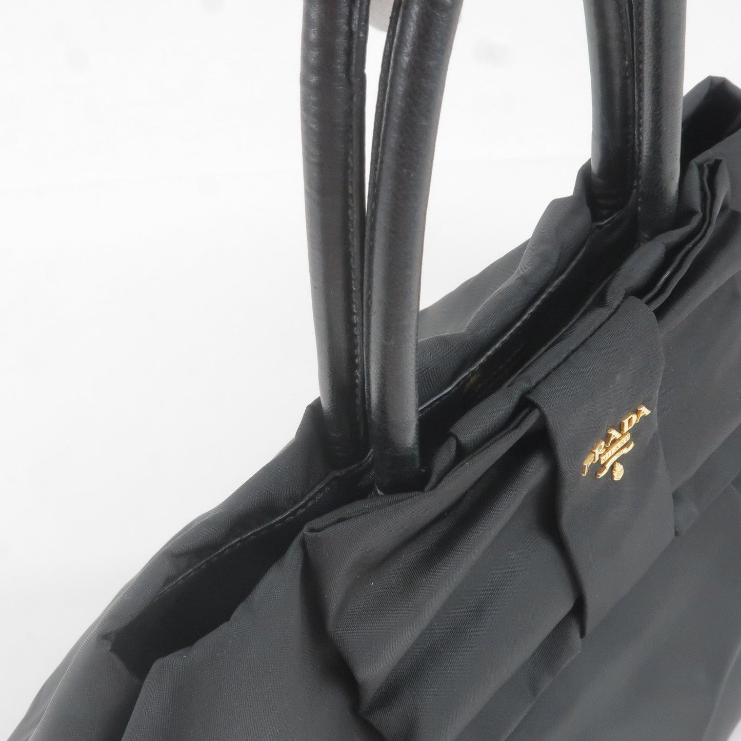 Prada Nylon Leather Ribbon Hand Bag NERO Black BN1601