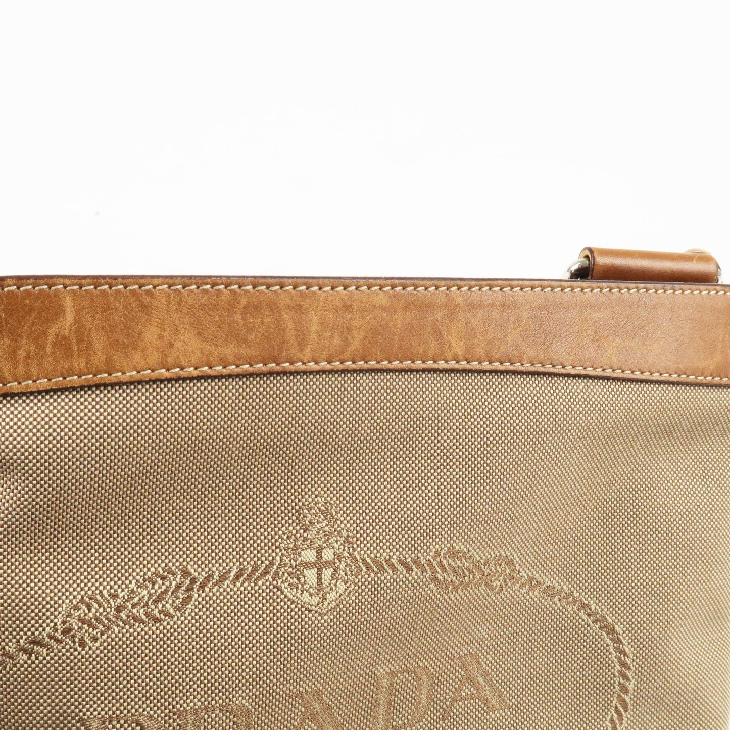 Prada Logo Jacquard Leather Shoulder Bag Beige Brown BT0537