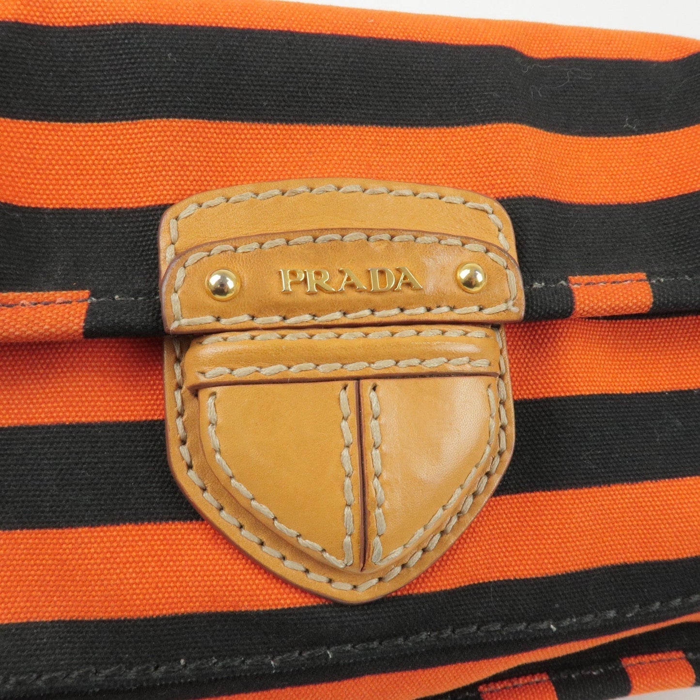 Prada Logo Canvas Leather Shoulder Bag Hand Bag Orange Black