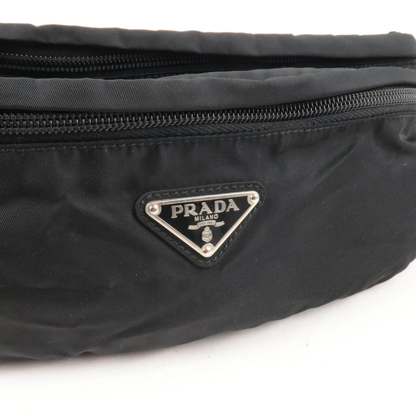 Prada Logo Nylon Leather Waist Bag Fanny Pack Black V132