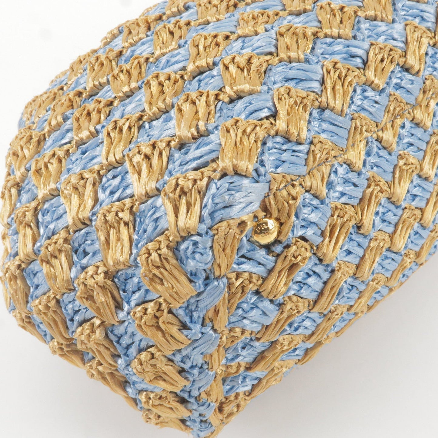 Prada Raffia Crochet Canapa Tote Bag Blue Beige BN2303