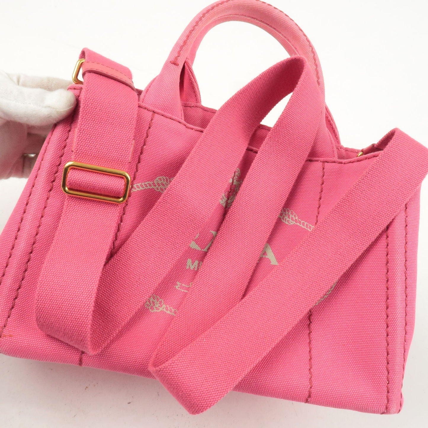 Prada Canapa Mini Canvas 2Way Tote Bag Pink 1BG439