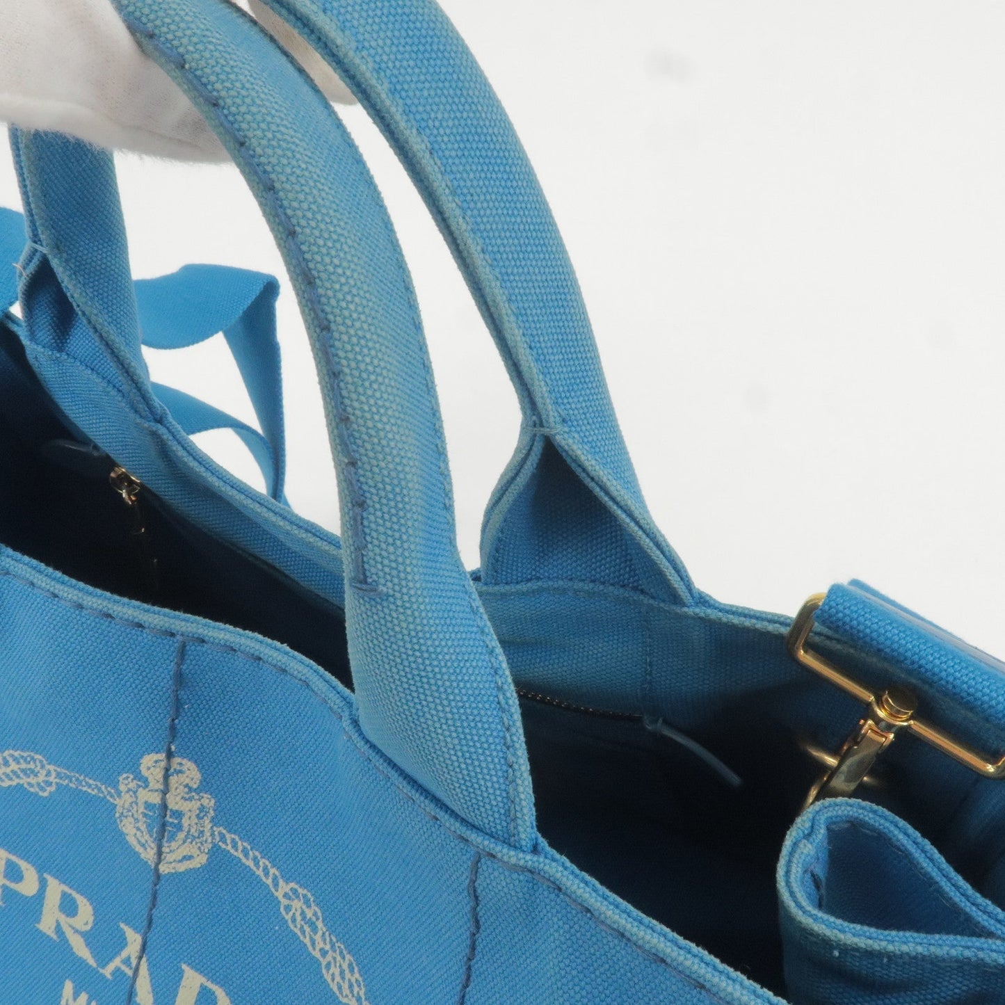 Prada Canapa Canvas 2Way Hand Bag Tote Bag Blue 1BG642