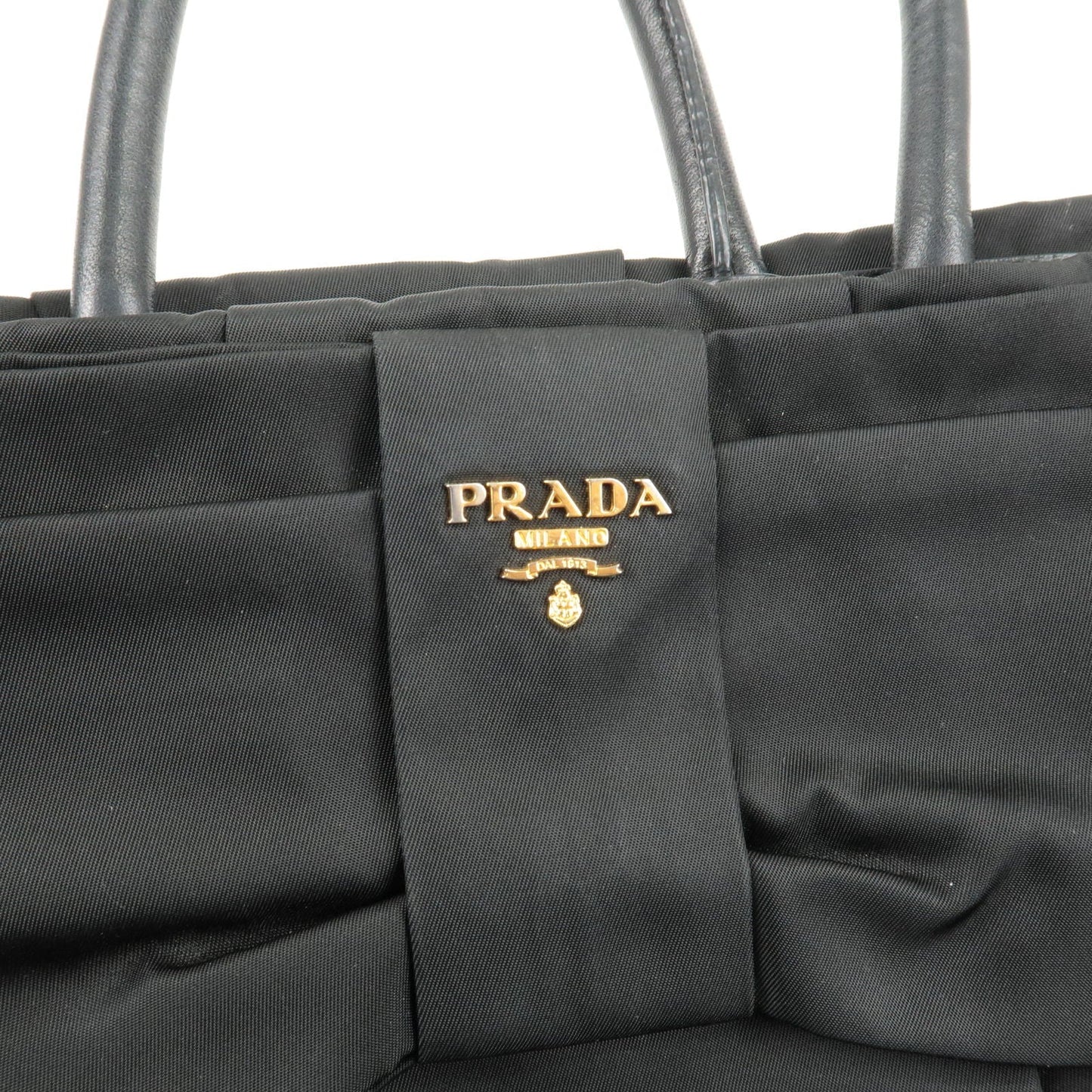 Prada Nylon Leather Ribbon Hand Bag Tote Bag NERO Black BN1601