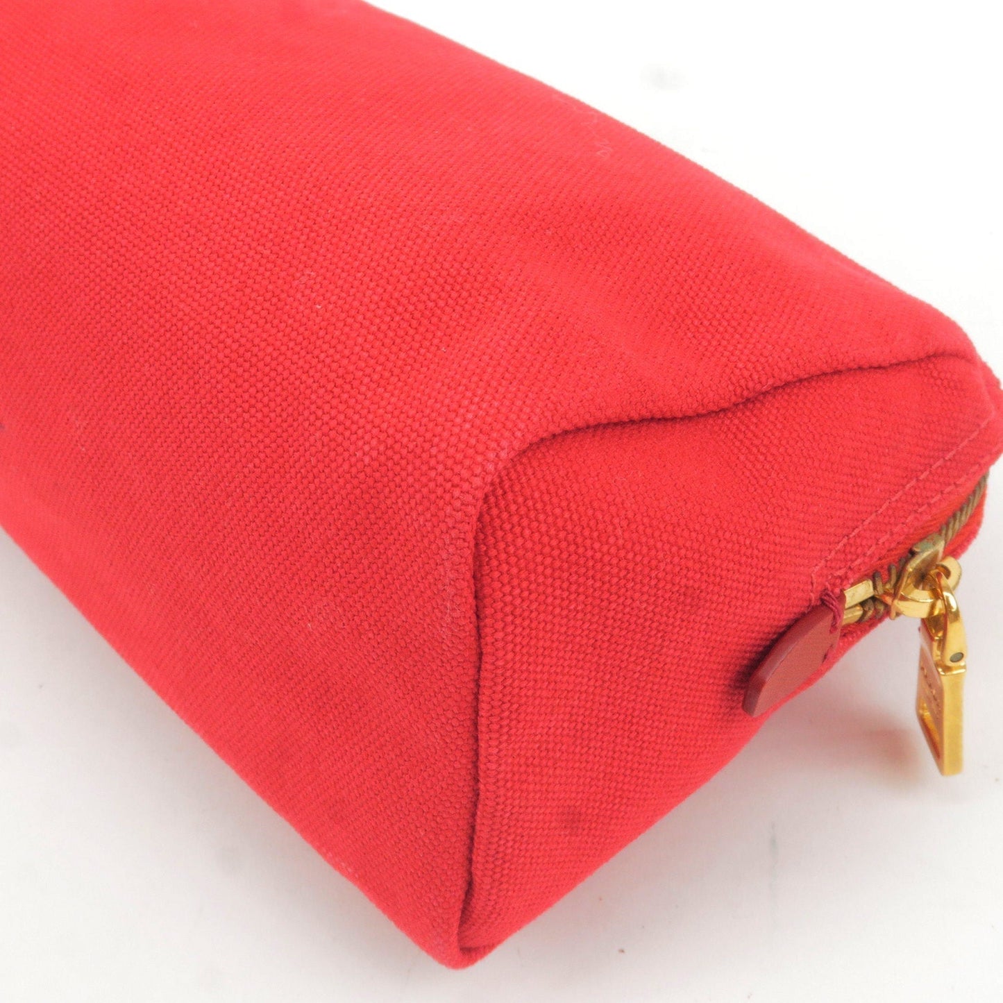 Prada Logo Canvas Pouch Clutch Bag Red Gold Hardware 1N0693