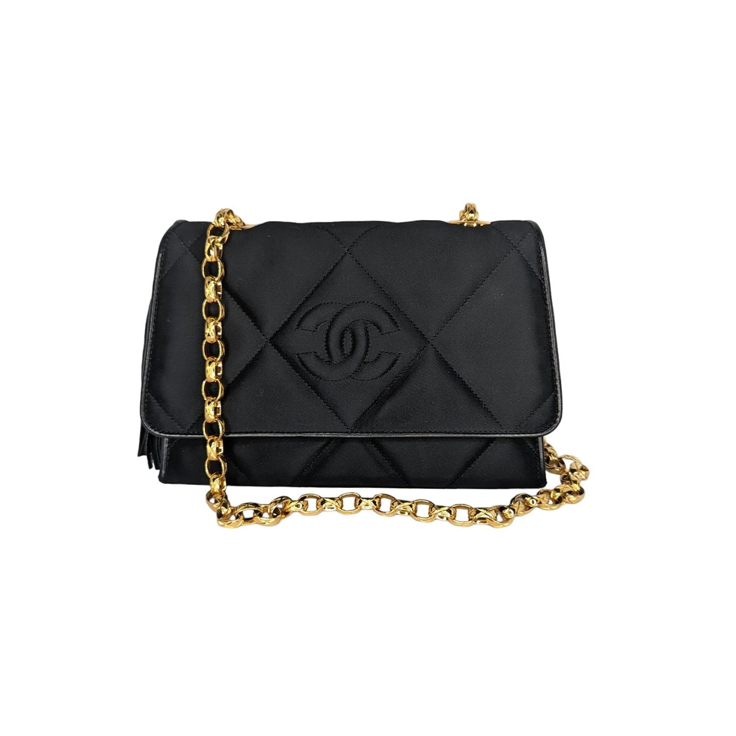 Chanel Vintage Satin Quilted CC Tassel Flap Bag