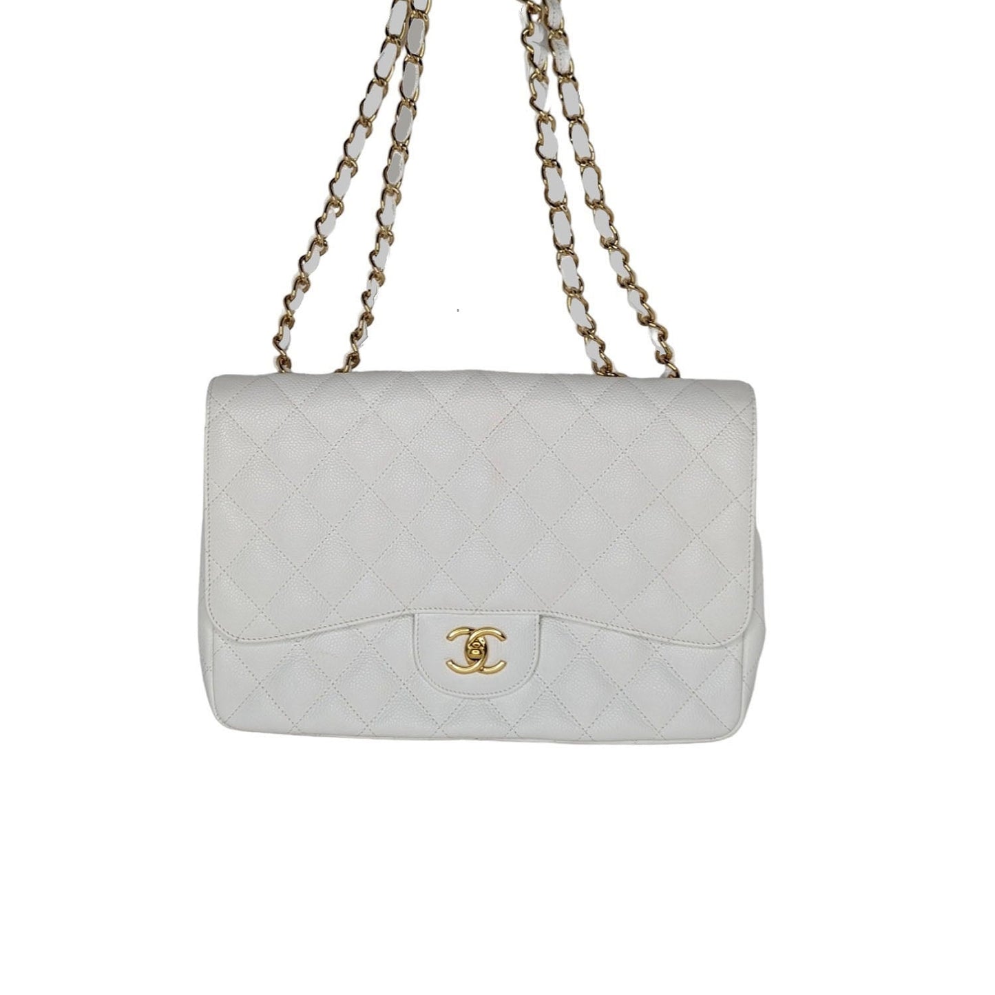 Chanel Vintage Classic Quilted Caviar Single White Jumbo Flap