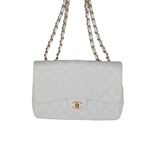 Chanel bags Vintage Classic Quilted Caviar Single White Jumbo Flap