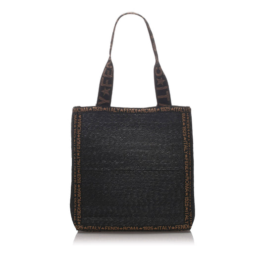 Pre-Loved Fendi Black Raffia Natural Material Tote Italy