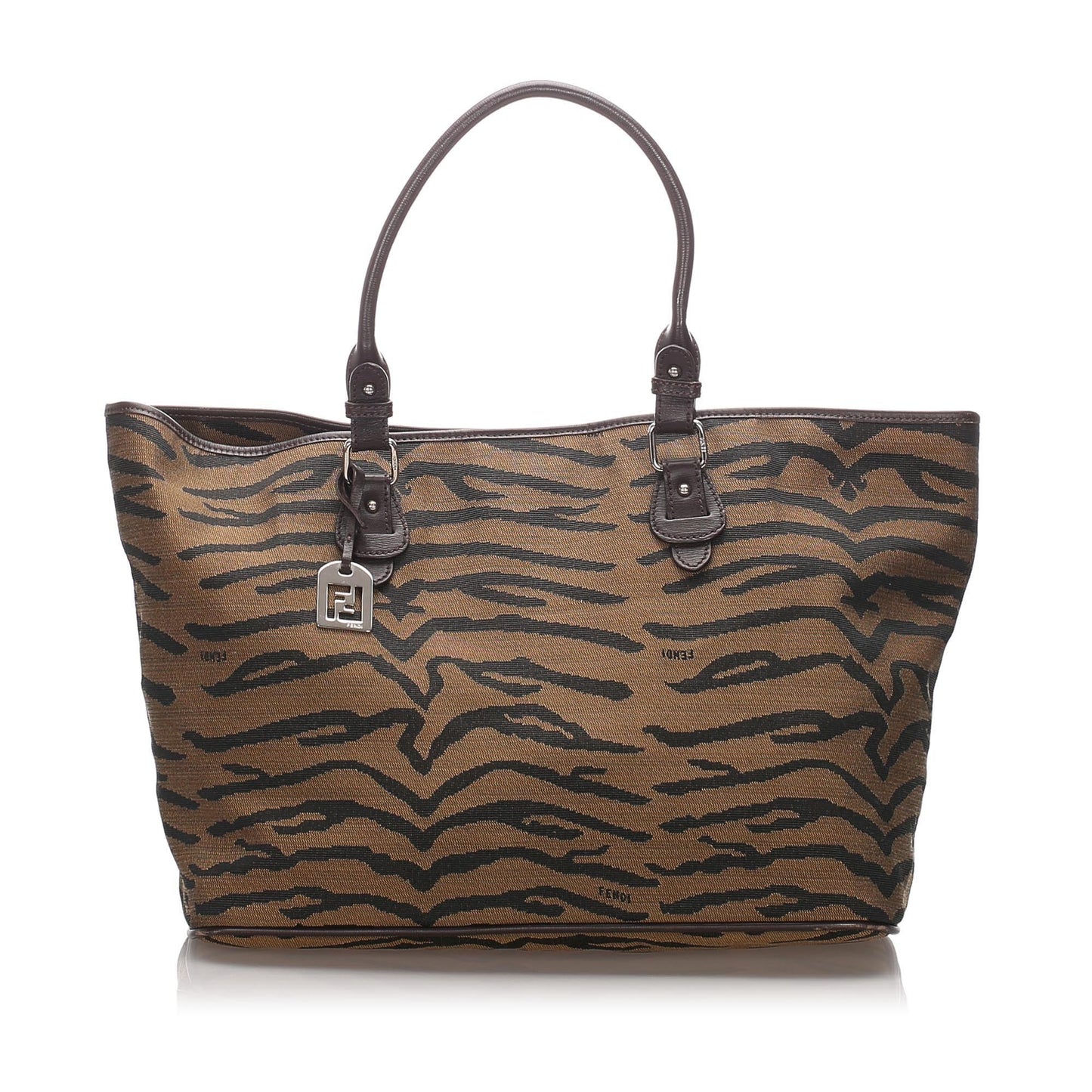 Pre-Loved Fendi Brown Canvas Fabric Tiger Print Tote Bag Italy