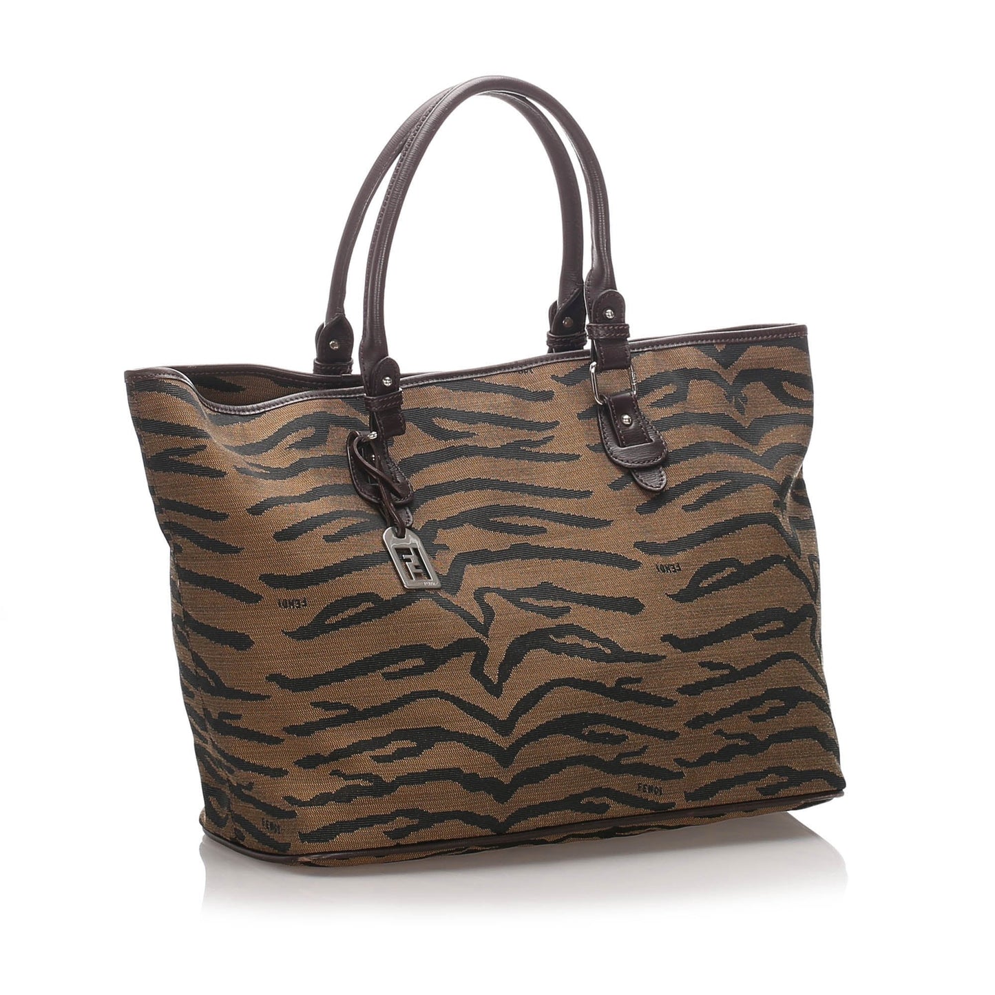 Pre-Loved Fendi Brown Canvas Fabric Tiger Print Tote Bag Italy