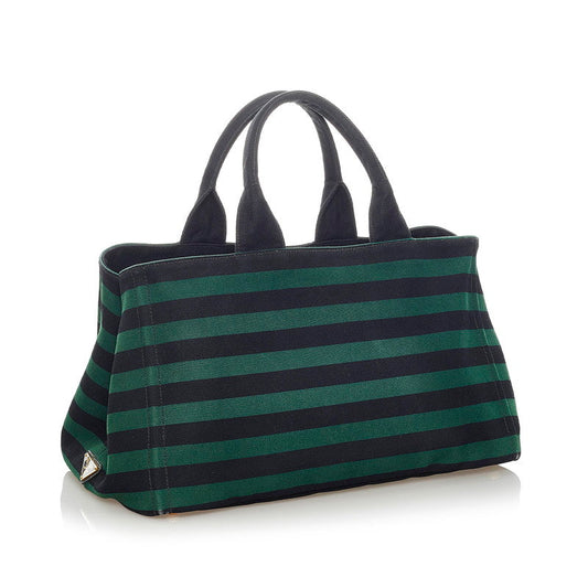 PRADA Striped Canapa Handbag