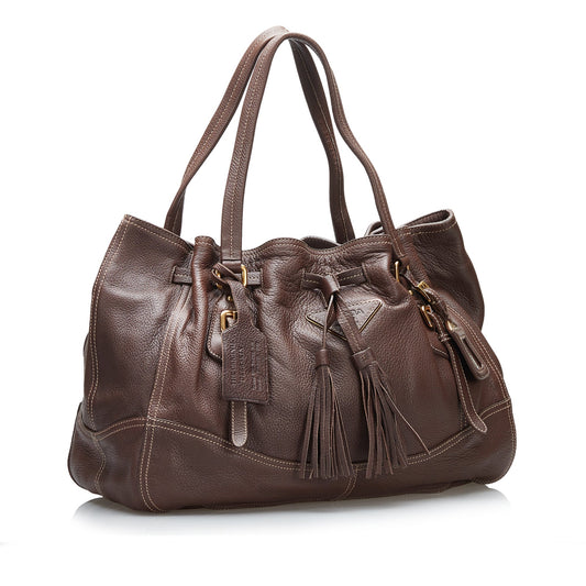 PRADA Cervo Drawstring Leather Tote Tote Bag