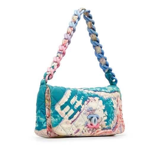 CHANEL Printed Canvas Watercolor Pochette Flap Baguette