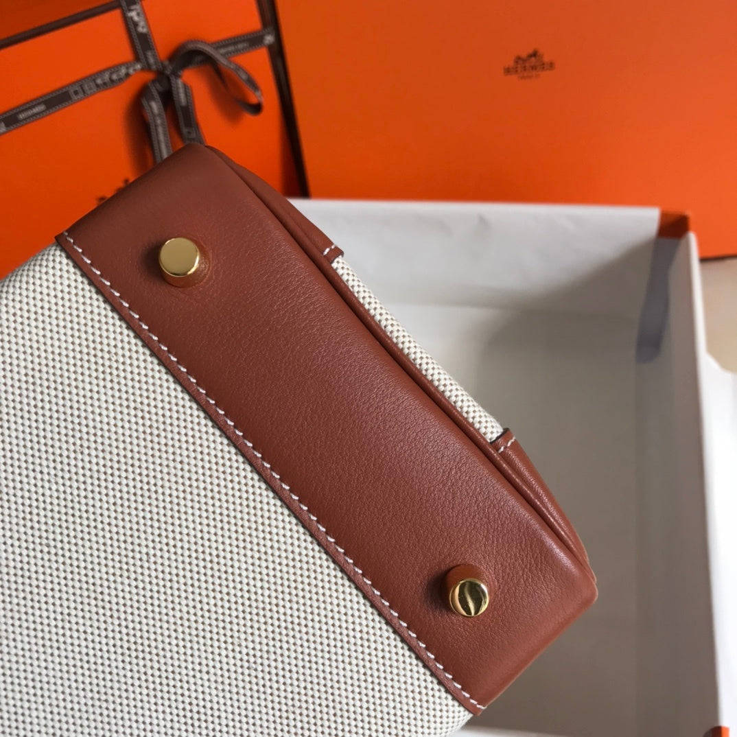 HM Birkin Bag Toile and Brown Barenia with Gold Hardware For Women, Handbags, Shoulder Bags 30cm/12in