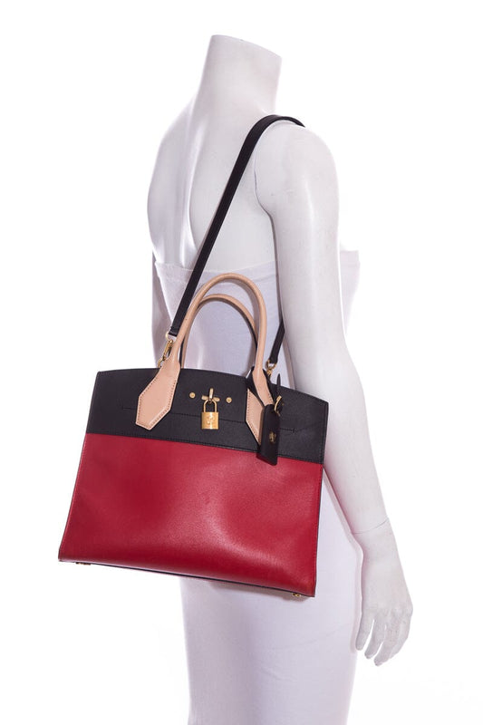 Louis Vuitton Red City Steamer MM Handbag