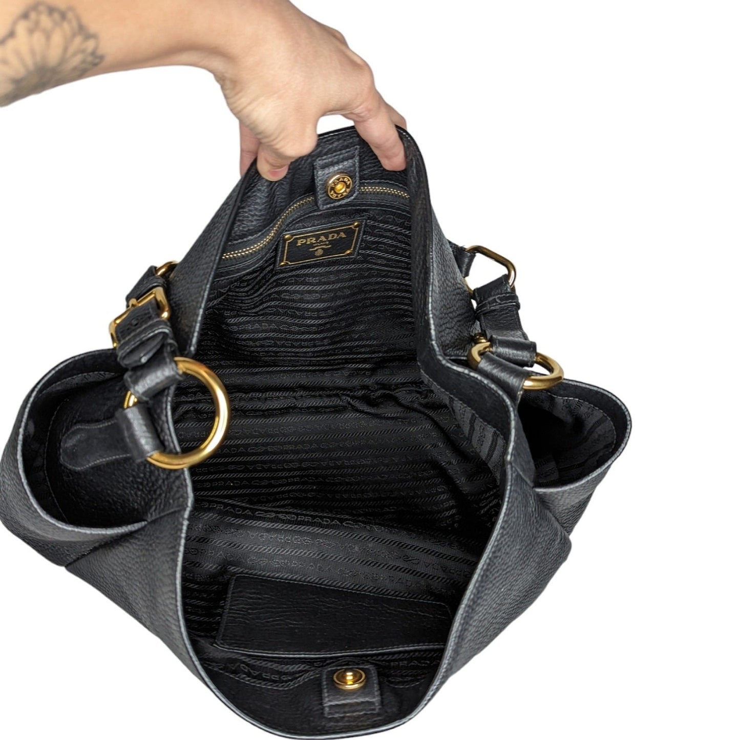 Prada Vitello Daino Side Pocket Hobo