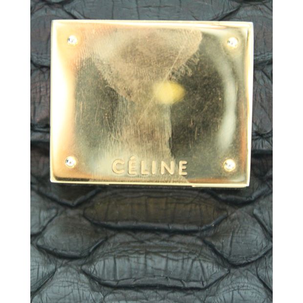 Celine Black Python Trapeze Medium Tote