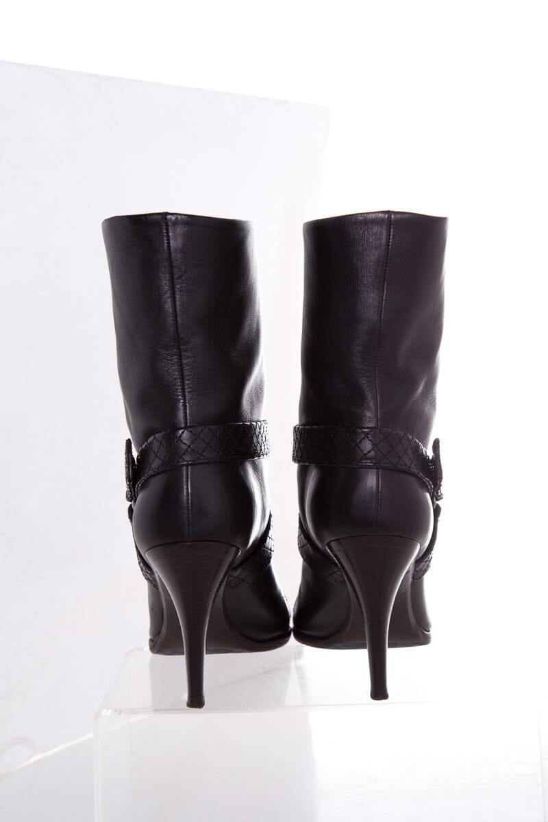 Chanel Calfskin Black Wrap Detail  Boots SZ 39