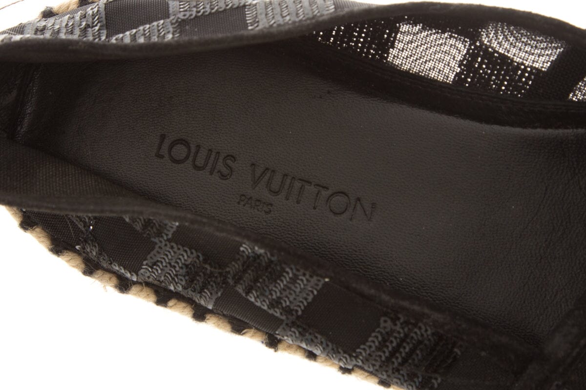 Louis Vuitton Black Glitter Checkerboard Espadrille SZ 38