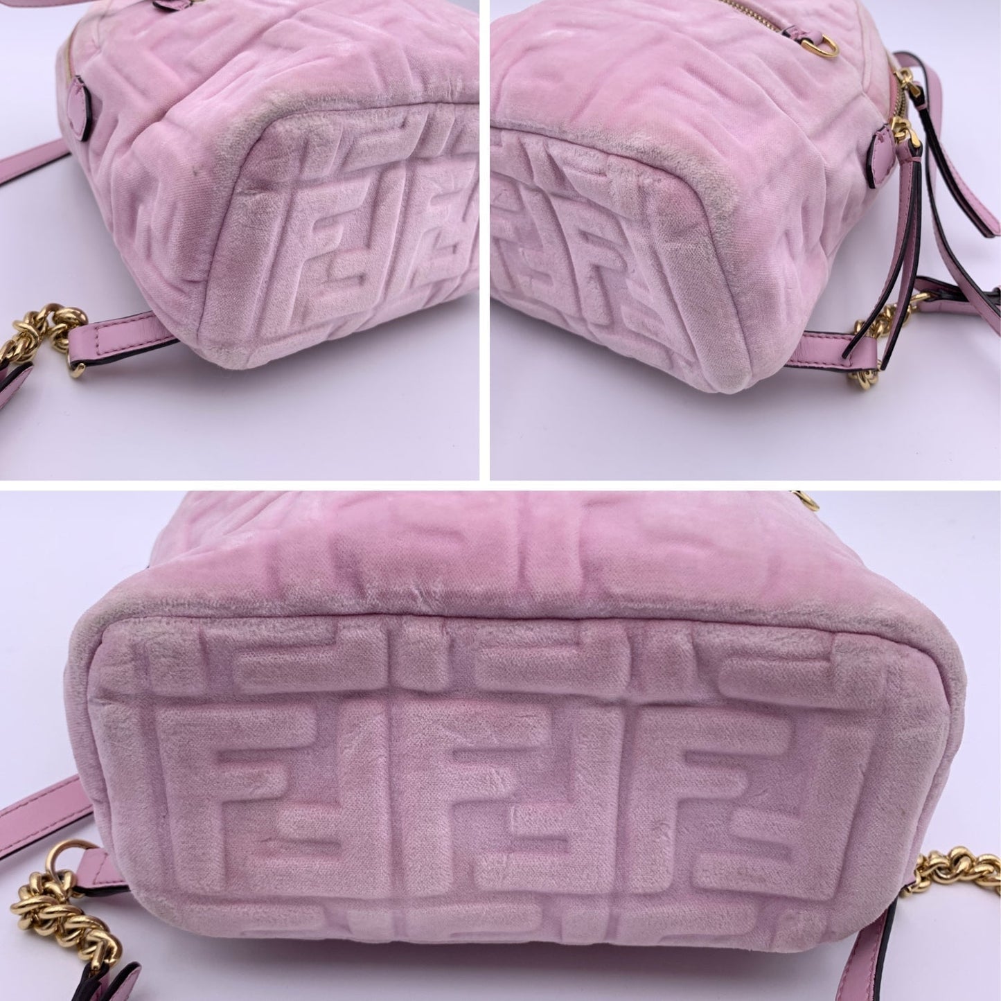 FENDI Baby Pink Velvet Ff Embossed Mini Backpack Shoulder Bag