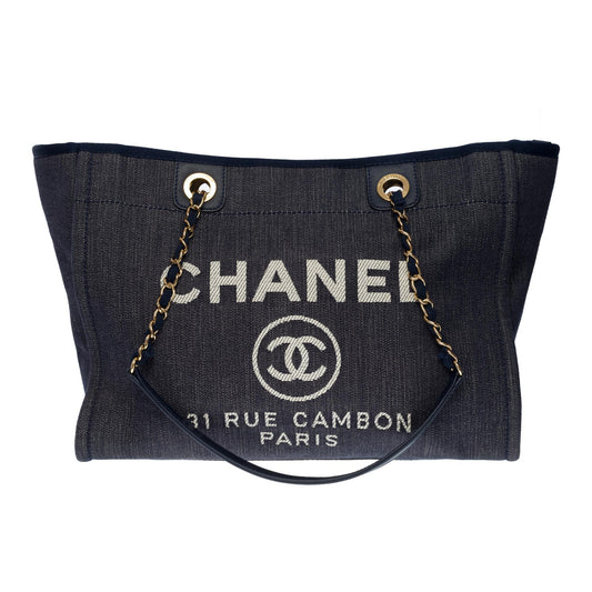 CHANEL Amazing Deauville Tote bag in blue denim canvas, GHW