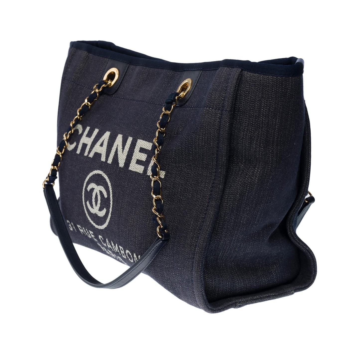 CHANEL Amazing Deauville Tote bag in blue denim canvas, GHW