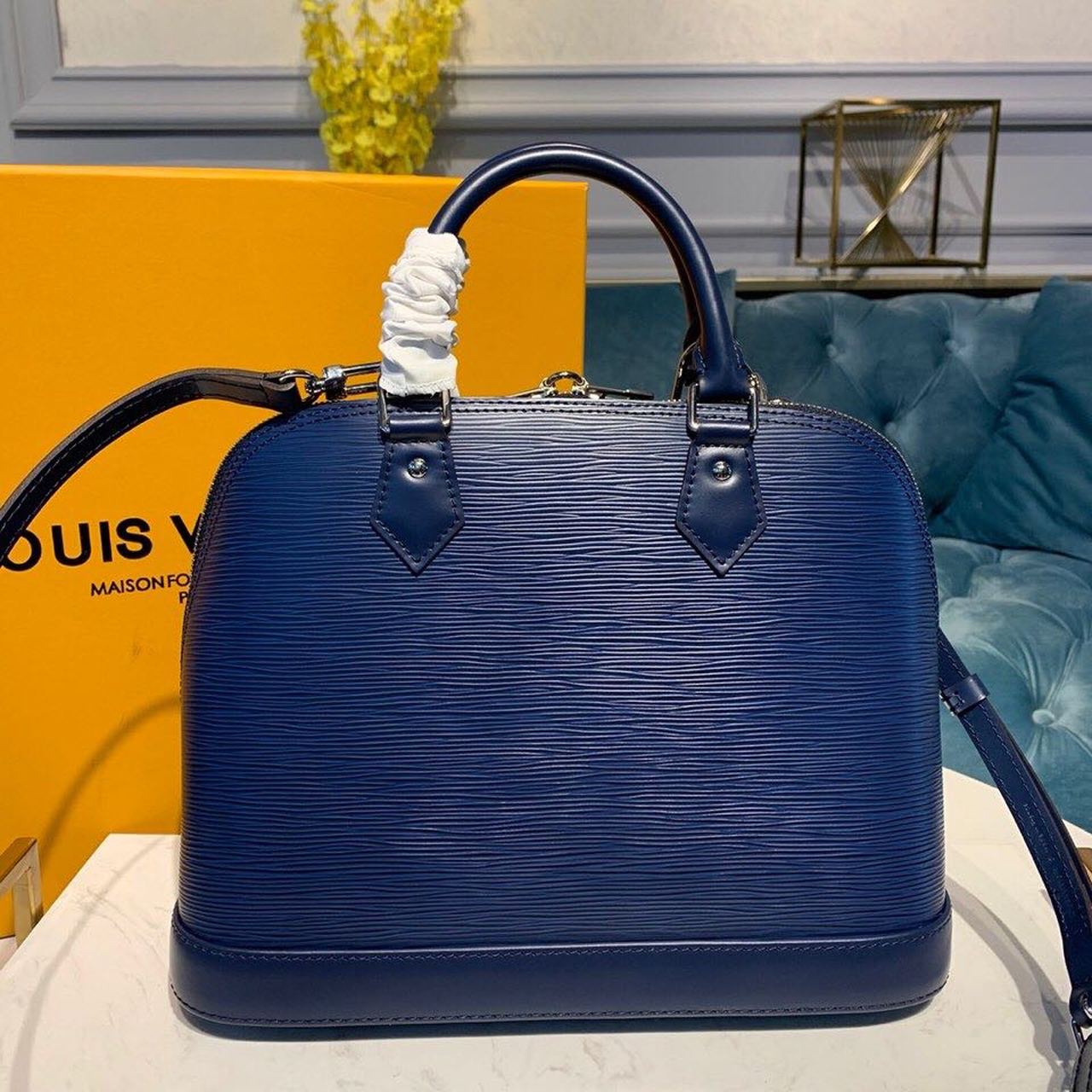 LV Alma PM Epi Navy Blue For Women, Womenâ€™s Handbags, Shoulder And Crossbody Bags 12.6in/32cm LV