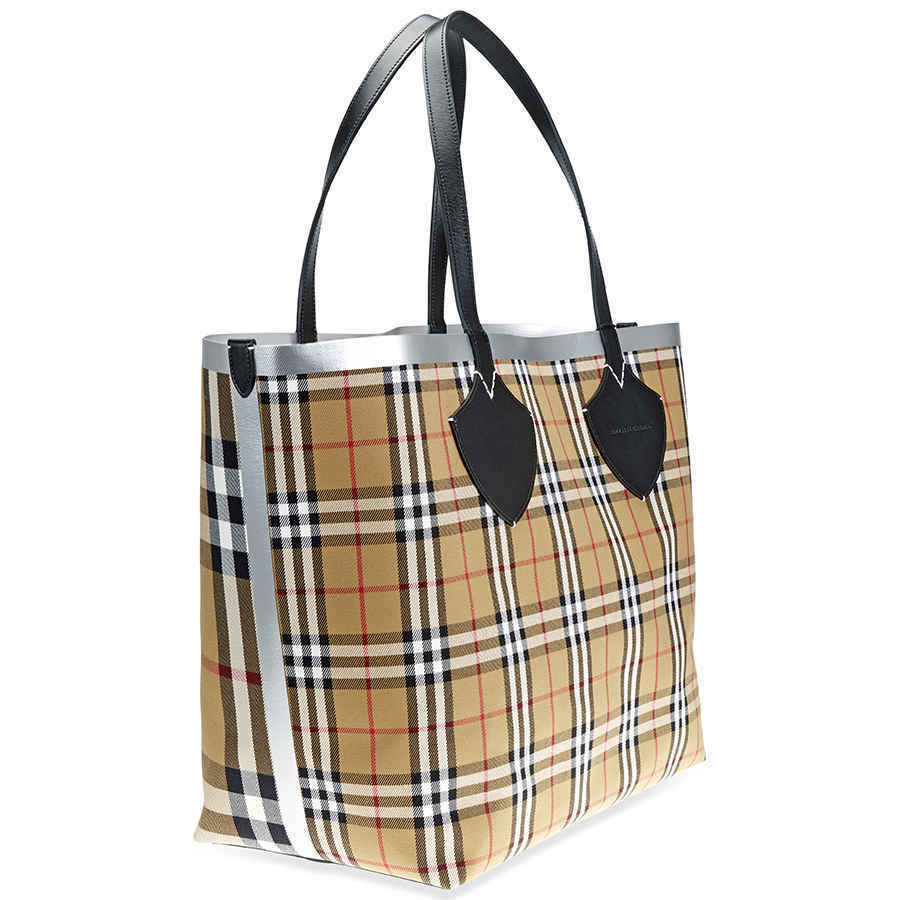 Burberry Giant Reversible Tote in Vintage Check- Black/Silver 80064741