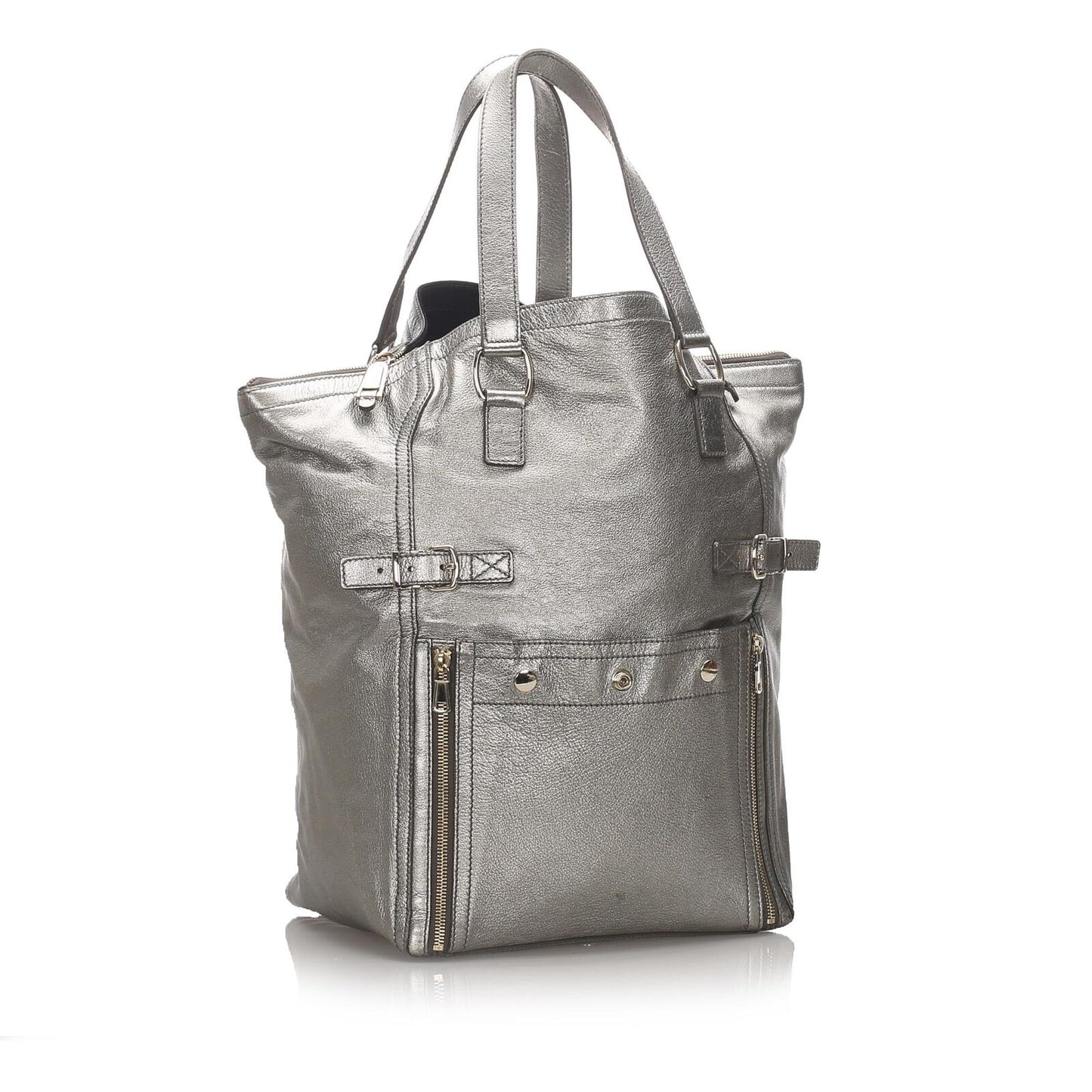 Pre-Loved YSL Gray Patent Leather Downtown Tote Bag France