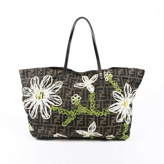 Vintage Fendi Floral Embroidered Zucca Roll Tote