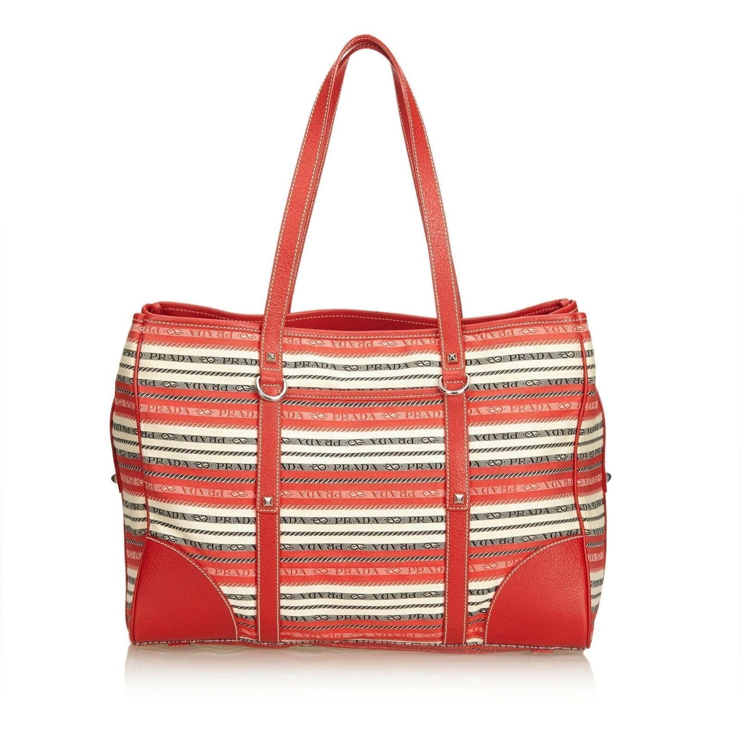 Prada Red Jacquard Fabric Striped Tote Bag Italy